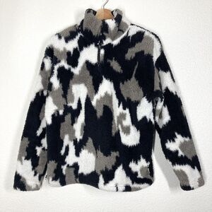 Eddie Bauer Jacket Womens Medium Camo Fleece 1/4 Zip Pullover Sherpa Cozy Warm